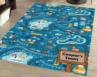 Personalizable Kids Rug, Road Children's Carpet, Nursery Decor, Children's carpet named, City Road Rug, Metropolis City Play Rug