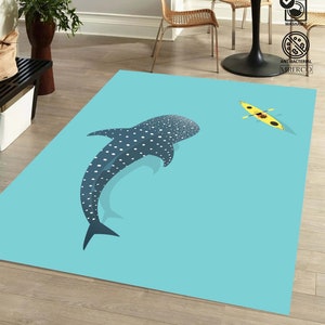Kayak Design Rug, Whale Shark Design Rug, Kayaking Rug, Whale Shark Room Carpet, Blue Sea Home Decor Gift, Kayak Gift, Area Rug, Office Rug