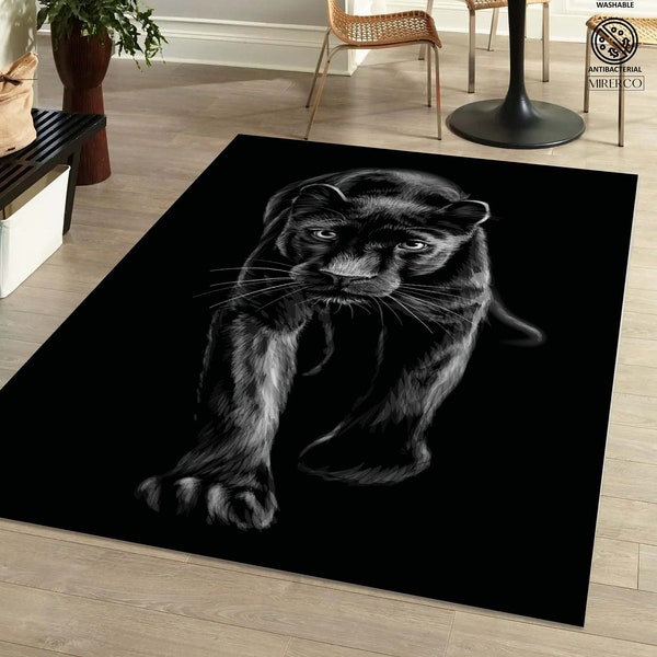 Black Panther Rug, Black Panther Design Area Rug, Wild Animal Carpet, Home Decor Animal Rug, Walking Panther Rug, Living Room Rug, Area Rug