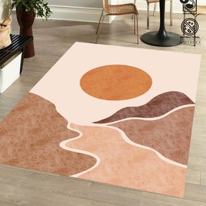 Boho Carpet, Sun and Mountains Area Rug, Nursery Boho Carpet, Mid Century Modern Decor Area Rug, Earth Tones Carpet, Kids Room Boho Carpet
