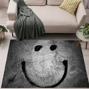 Smiley Face Rugs, Grunge Grey Smiley Face Rug, Grey Area Rugs, Smiley Face Area Rugs, Personalized Area Rug, Smiley Rug, Happy Face Rug