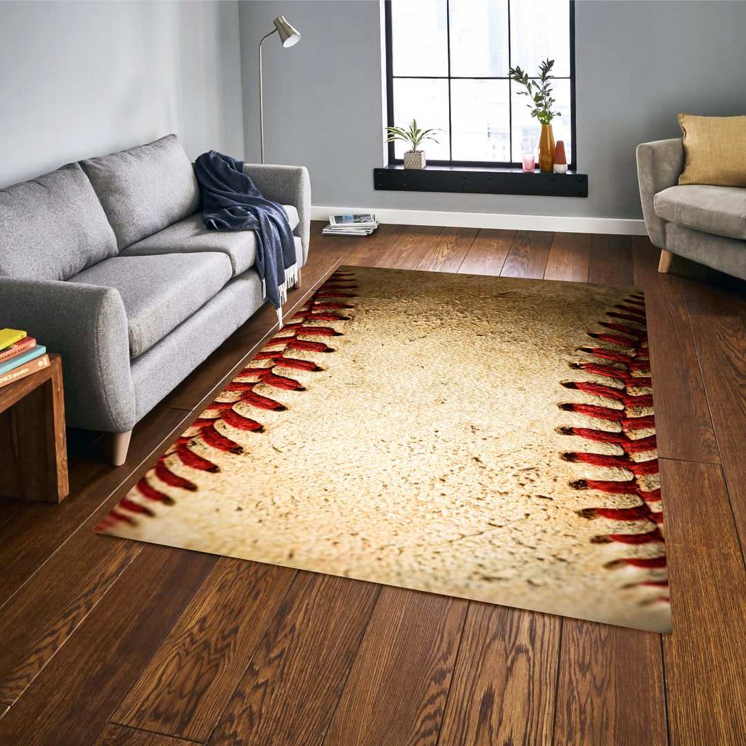 Baseball Area Rug, Grunge Rug, Sports Area Rug, Baseball Rug, Ball Rug, White Area Rug, Custom