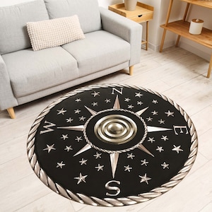 3D Compass Rose Rug, Real Looking Non-Slip Compass Rose Rug, Round Compass Carpet, Floor Area Rug, Home Décor, 3D Carpet, Housewarming Gift
