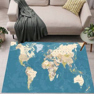 Moquette du monde 3D, Tapis de sol antidérapant, Tapis de chambre, Tapis carte du monde 3D, Moquette de cuisine amovible de qualité, Tapis imperméable de sol de salle de bain, Tapis pour cartes