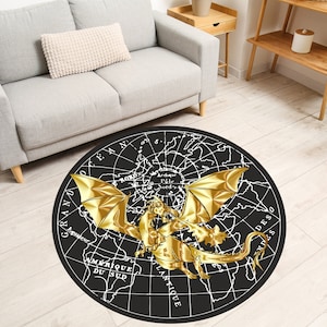 Carte du monde et tapis dragon doré, tapis rond original pour bureau, tapis de maison, tapis design antidérapant, cadeau idéal pour lui/elle, décoration élégante pour ados