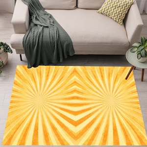 Yellow Area Rugs, Sun Rays And Polka Dots Rug, Yellow Rug, Pop Art Area Rugs, Gold And Butter Yellow Rug, Sun Stripe Rugs