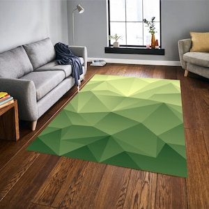 Teal Green And White Area Rugs, Teal Polygon Shaped Rug, Green Geometric Area Rugs, Low Poly Art Rug, Graphic Rugs