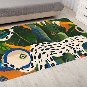Hand Drawn Animal Rug, Area Rug, Animal Carpet, Sloth, Snake, Leopard, Parrot, Toucan, Kids Room Decor, Nursery Rug, Home Decor Gift