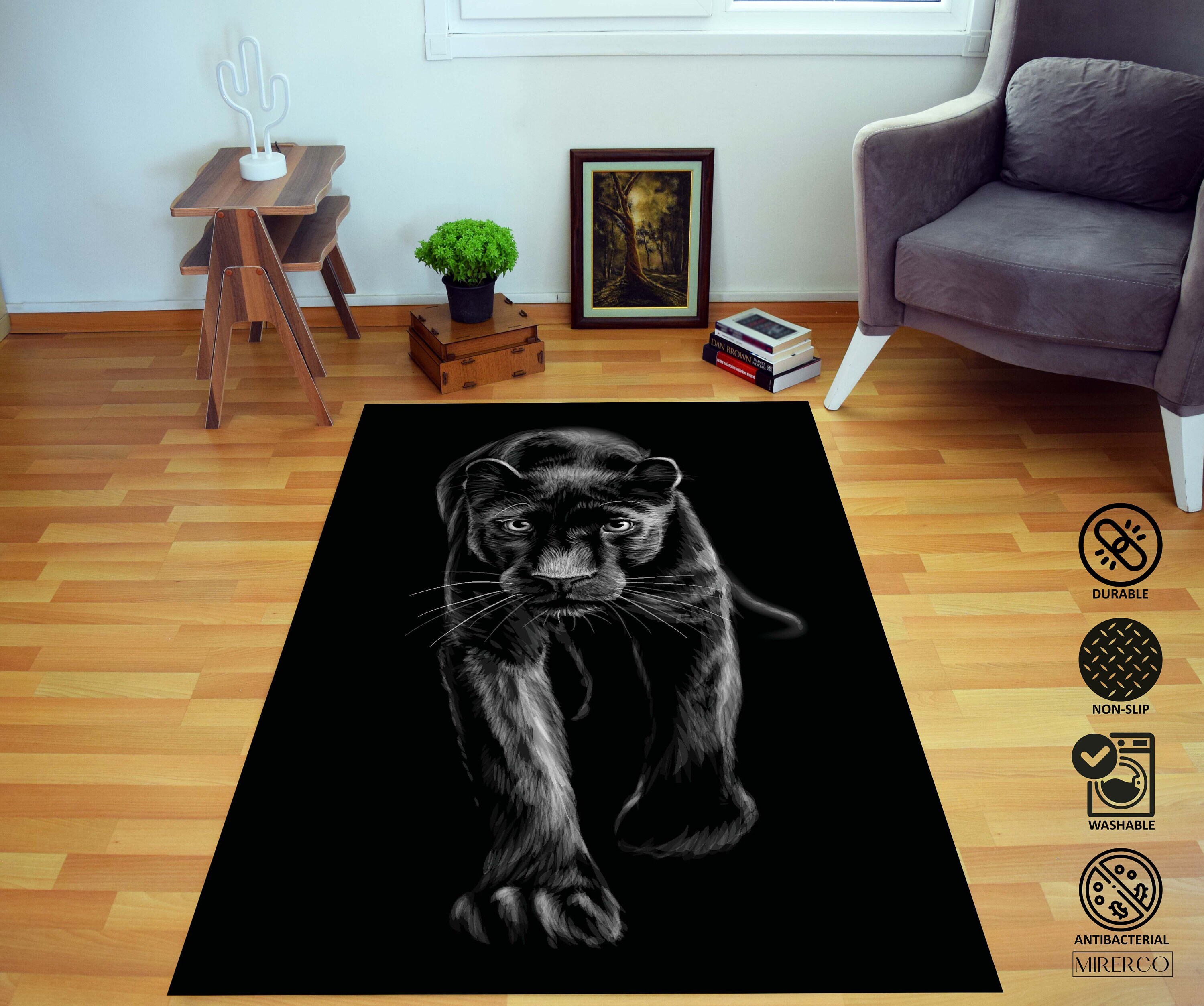 Black Panther Rug Black Panther Design Area Rug Wild Animal Etsy