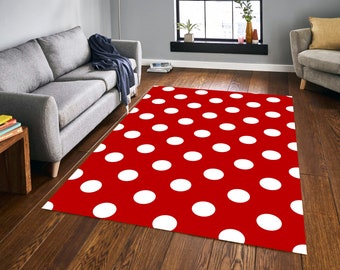 Polka Dot Area Rug, Red And White Rug, Red Area Rug, Polka Dot Rug, Retro Area Rug, Personalized Area Rugs, Red And White Polka Dot Area Rug