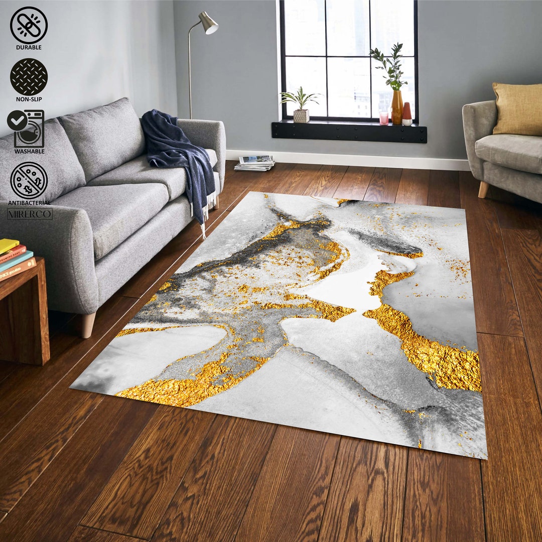 Gold Patterned Rug, Marble Pattern Rug, Gold Texture Rug, Area Rug
