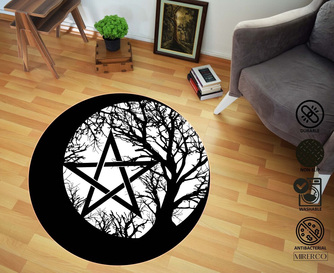 Pentagram Rug, Wicca Pentacle Rug, Triple Moon, Wiccan Symbol of ...