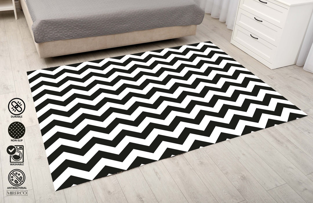 Black and White Area Rug, Chevron Rug, Classic Chevron Pattern Rug