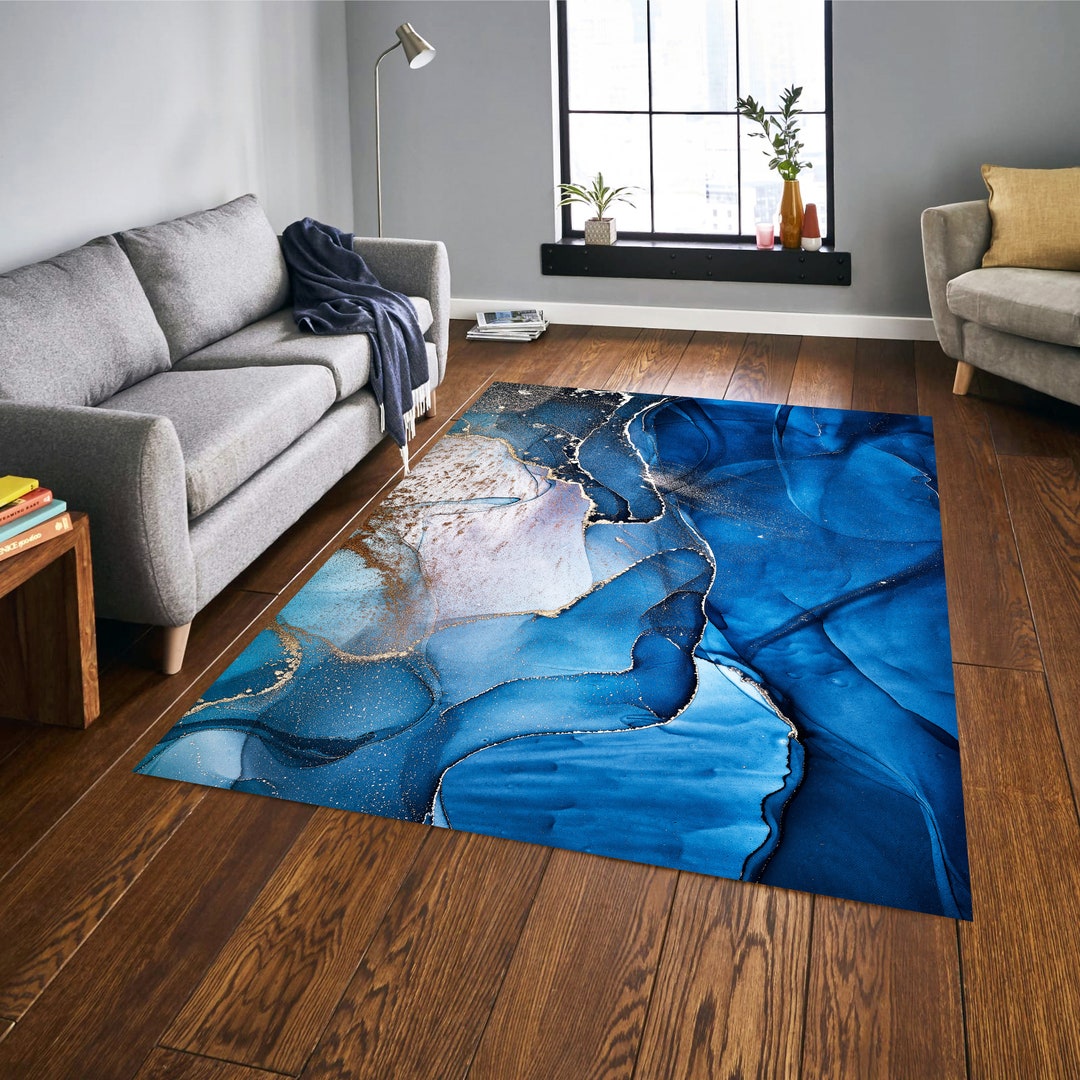 Blue Area Rug, Blue Abstract Rug, Blue and White Area Rug, Area Rug ...