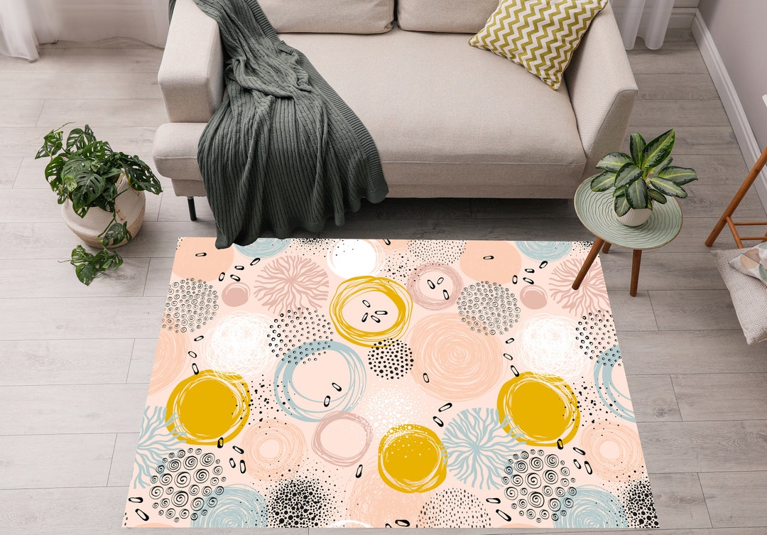 Colorful Scribble Textures Rug, Light Pink Rug, Cute Polka Dot Area ...