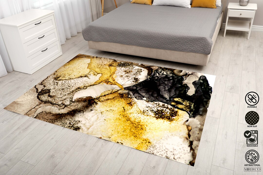 Gold Pattern Rug, Black Gold Rug, Nature Pattern Rug, Cool Rug, Living