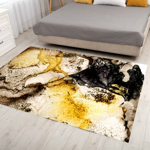 Gold Pattern Rug, Black Gold Rug, Nature Pattern Rug, Cool Rug, Living Room Rug, Saloon Rug, Dining Room Decor, Gold Pattern Carpet, Mirer