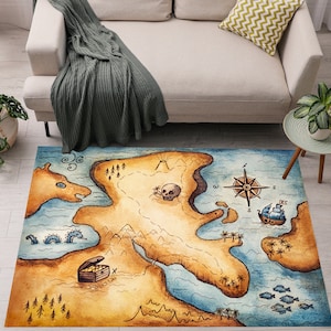 Pirate Area Rug, Map Area Rug, Boys Area Rugs, Pirate Rug, Boys Room Rug, Aangepaste Area Rugs, Pirate Treasure Map Area Rug, Brown Area Rug