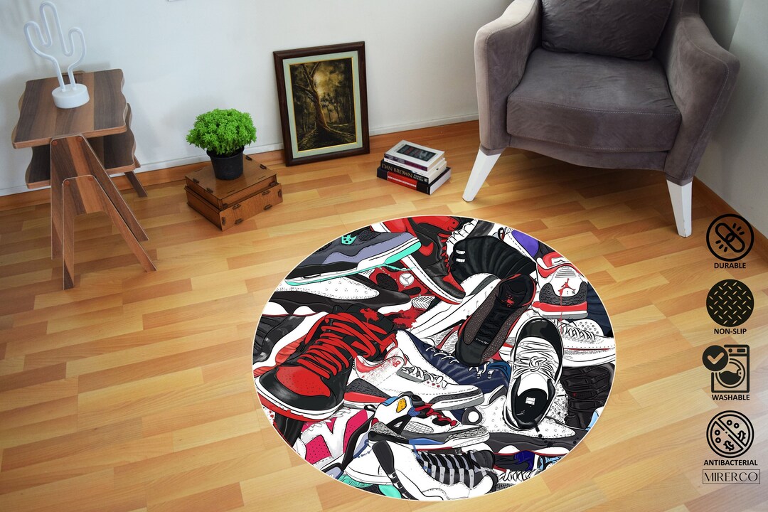 Round Sneakers Rug Air Jordan Carpet Sneaker Room Decor Etsy