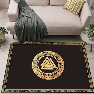 Valknut Norse Pagan Art, Viking Decor Rug, Scandinavian Folk Art Viking Runes Shield Decor Carpet-Home Decor Rug, Awesome Room Rug, Area Rug