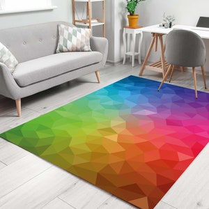 Rainbow Carpet, Colorful Rug, Abstract Watercolor Rug, Rainbow Area Rugs, Non Slip High Quality Rug, Home Decor, Rug for Living Room