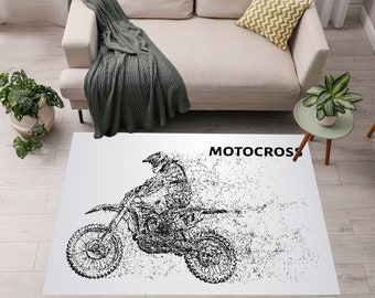 Motocross Area Rug, Sports Area Rug, Dirt Bike Rug, Black And White Area Rug, Dirtbike Rug, Custom Rug, Motocross Rugs, White And Black Rug