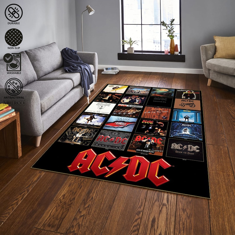 AC DC Rug, Album Cover Inspired Music Room Rug, Ac Dc Fan Rug, Rock and ...