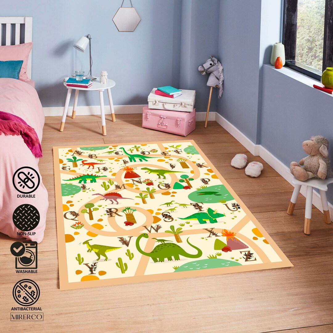 Nursery Rugs Alphabets With Dinosaurs Area Rugs Education Etsy