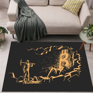 Bitcoin Design Rug, Crypto Coin Area Rug for Living Room, Non-Slip Floor Carpet, Perfect Gift for Traders & Investors, Bitcoin Area Rug