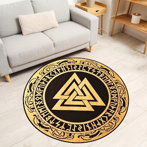 Valknut Norse Pagan Art, Viking Decor Rug, Area Rug, Scandinavian Folk Art Viking Runes Shield Decor Carpet-Home Decor Rug, Awesome Room Rug