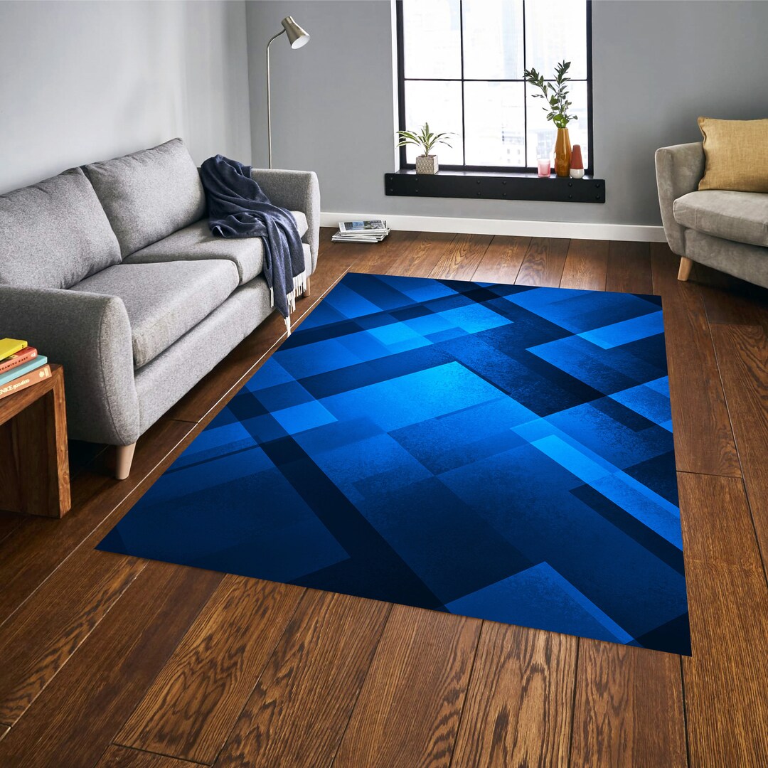 Navy Blue Area Rug Blue Area Rug Geometric Area Rug Blue Etsy