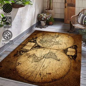 Vintage World Carpet, World Map, Modern Rug, Retro Rug, Colorful Rug, Home Decor Rug, Rugs for Living Room, Non slip Carpet, Decorative Rug