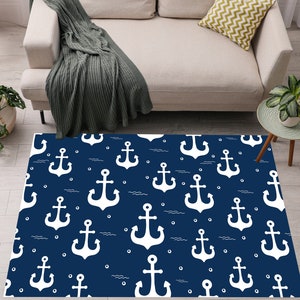 Nautical Rug, Anchor Rug, Navy Area Rug, Blue Area Rug, Nautical Area Rug, Blue And White Area Rug, Custom Rug, Sailors Knot Print Area Rug