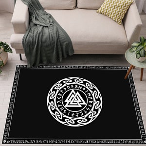 Viking Decor Rug, Valknut Norse Pagan Art, Area Rug, Scandinavian Folk Art Viking Runes Shield Decor Carpet-Home Decor Rug, Awesome Room Rug