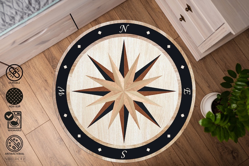 Compass Rose Rug 3D Compass Rug Non-slip Floor Area Round - Etsy