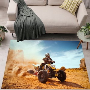 ATV Quad Rugs, Sports Rug, Boys Bedroom Rug, ATV Rider On Dirt Road Area Rug, Cool Rug For Bedroom, Unique Living Room Rug