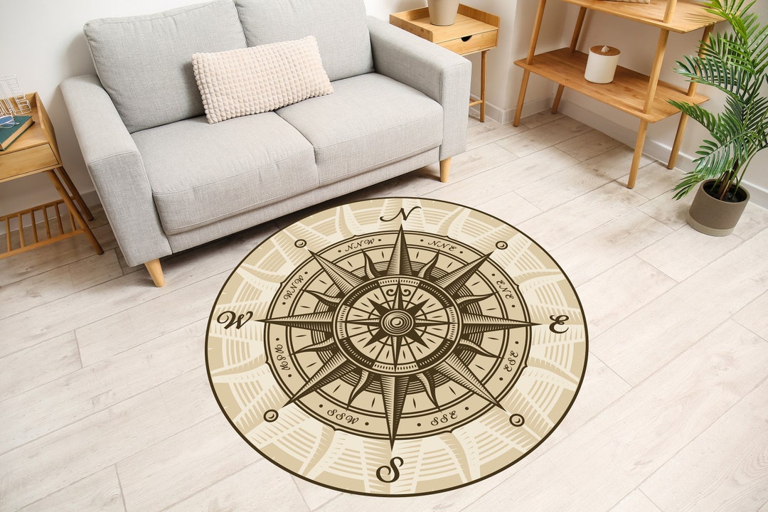 Nautical Compass Rug, Compass Medallion Rug, 3D Looking Carpet, Compass