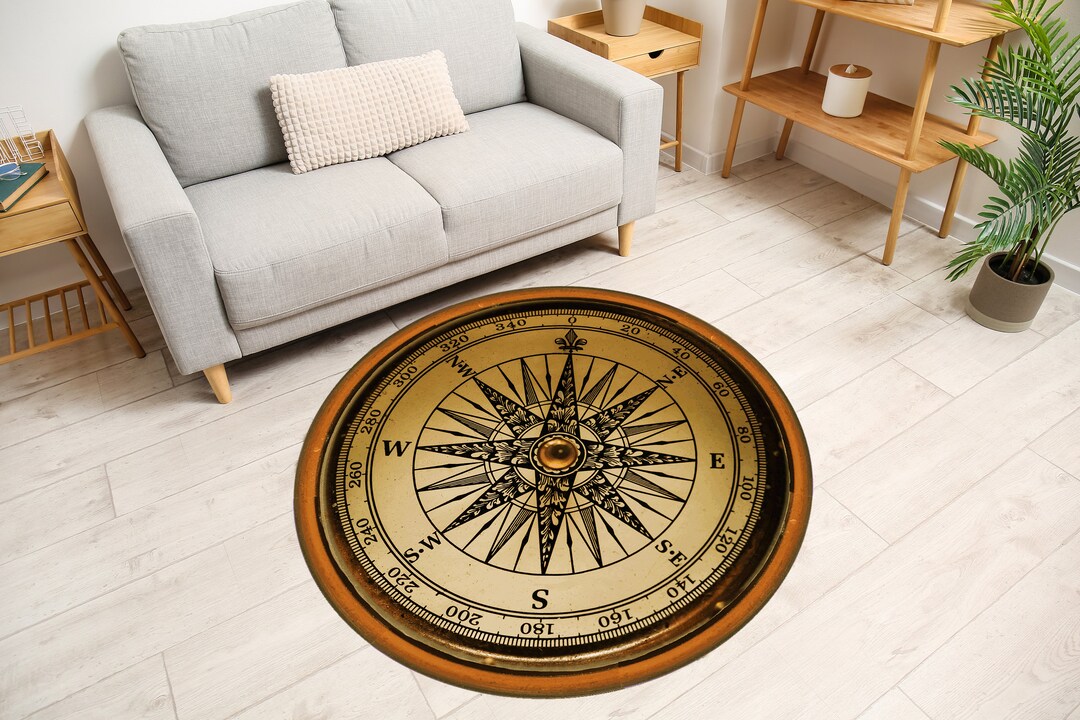 Compass Rug, Round Compass Medallion Carpet, Real Looking Non-slip Rug ...