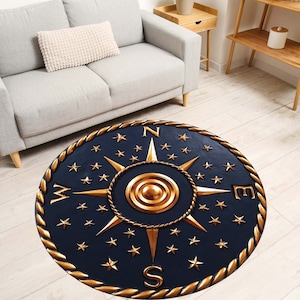 3D Compass Rose Rug, 3D Carpet, Round Compass Carpet, Real Looking Non-Slip Compass Rose Rug, Floor Area Rug, Home Décor, Housewarming Gift