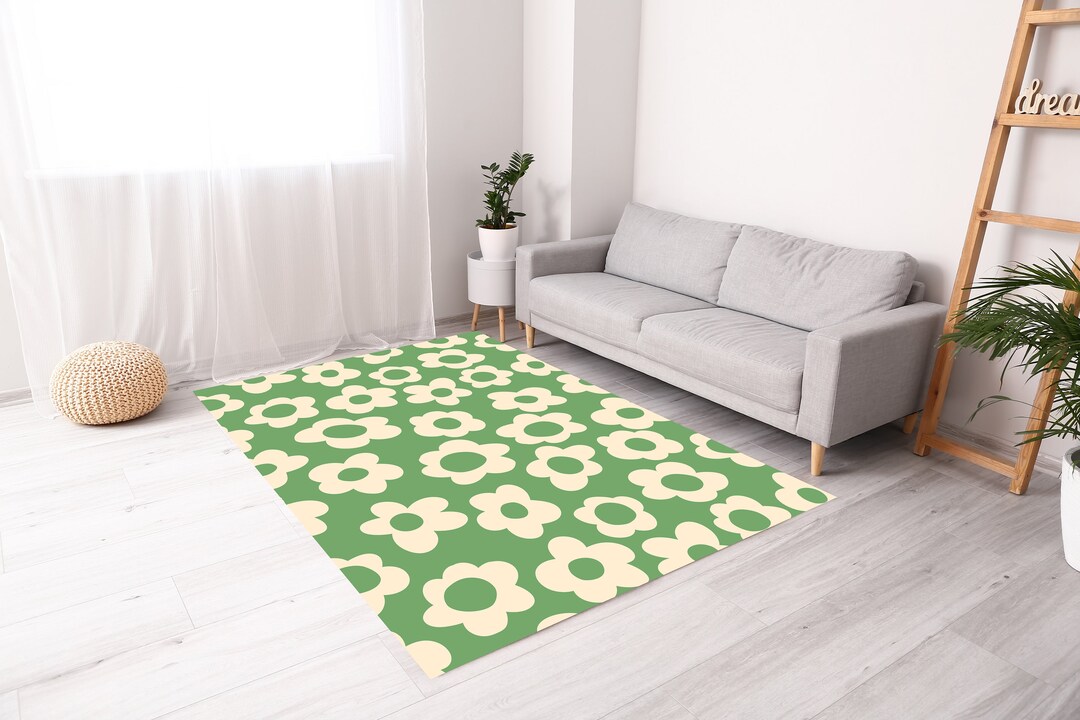 Groovy Sage Green Flower Rug, 60s 80s Abstract Floral Rug, Trippy ...