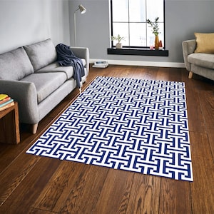 Blue And White Area Rugs, Azure Blue Rug, Blue Greek Key Rug, Decorative Greek Key Area Rugs, Classic Greek Fret Rugs