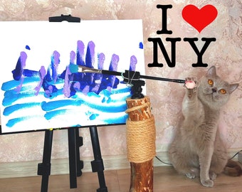 Painting by animal Animal-made art Cat painting NY Cat mom gifts Painting done by Cat lover gift New York city wall art Unique New York