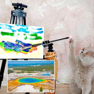 Painting by animal Animal-made art Cat painting Cat mom gifts Painting done by Cat lover gifts Yellowstone National Park Art Yellowstone art