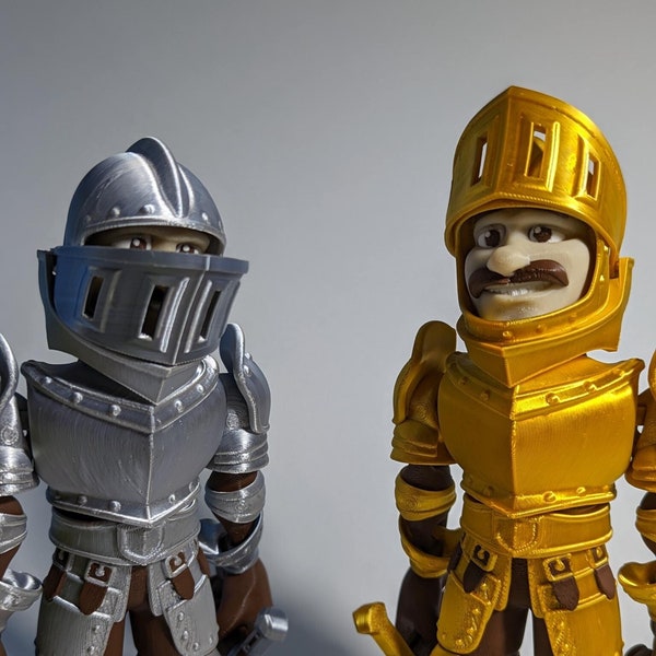 Flexi Golden and Silver Knights - 3D Printed in Multi Color - Comes with a removable sword