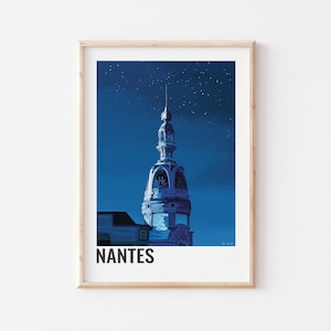 CARTEL DE NANTES, Cartel decorativo de la luna llena en la torre Lu de la ciudad de Nantes, Cartel de Nantes