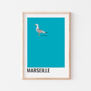 CARTEL MARSELLA, Cartel decorativo de un Gabian, Cartel gaviota de Marsella, Cartel pájaros de Marsella, Aves marinas