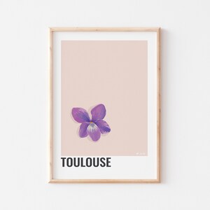 AFFICHE TOULOUSE, Affiche décoratives des violettes de toulouse, Poster de la ville de Toulouse, Illustration de fleur de toulouse