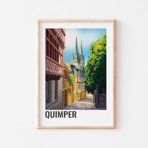 CARTAZ DE QUIMPER, Ilustração da cidade de Quimper e da rue du Lycée - Ilustração bretã - Cartaz de Finistère e Cartaz bretão