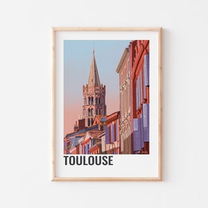 AFFICHE TOULOUSE - Affiche de la rue de Taur et de la basilique Saint-Sernin - Poster de la ville de Toulouse