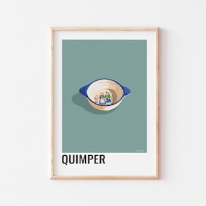 CARTAZ DE QUIMPER, Cartaz decorativo da cidade de Quimper, Louça de Quimper, Cartaz da Bretanha, Cartaz de Finistère